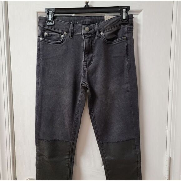 Allsaints Biker Jeans Leather Knee Patches 26 - Picture 3 of 9
